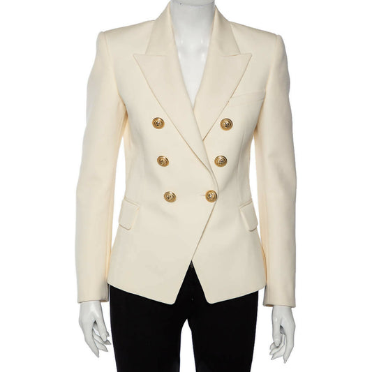 Balmain Cream Wool Double Breasted Blazer