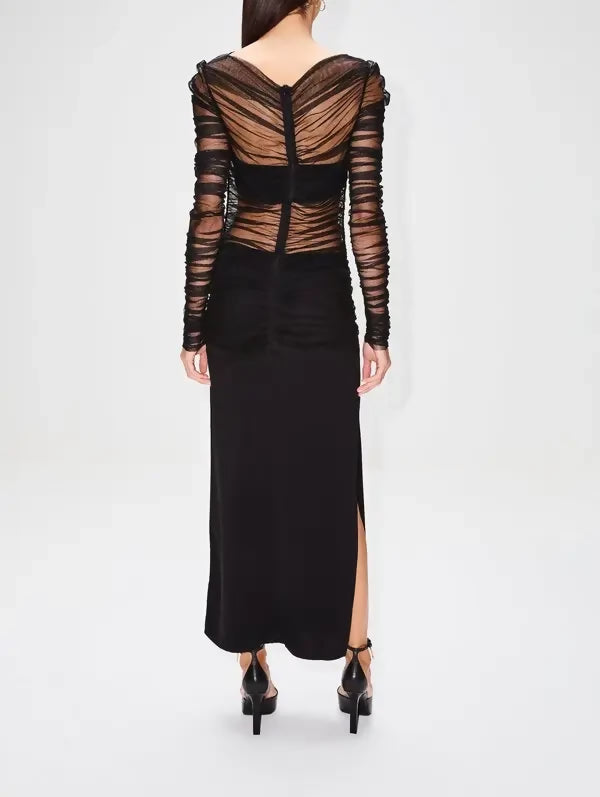 Christopher Esber Long Sleeve Tulle Column Dress in Black