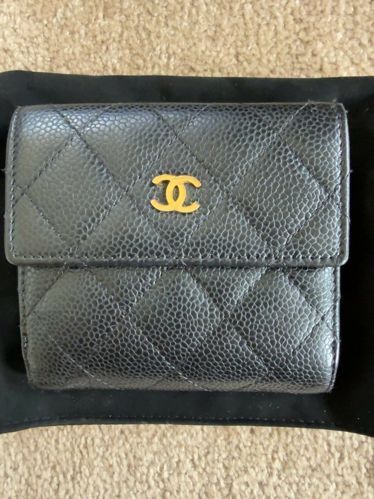 Chanel Classic Small Wallet Black Caviar Leather Gold Hardware