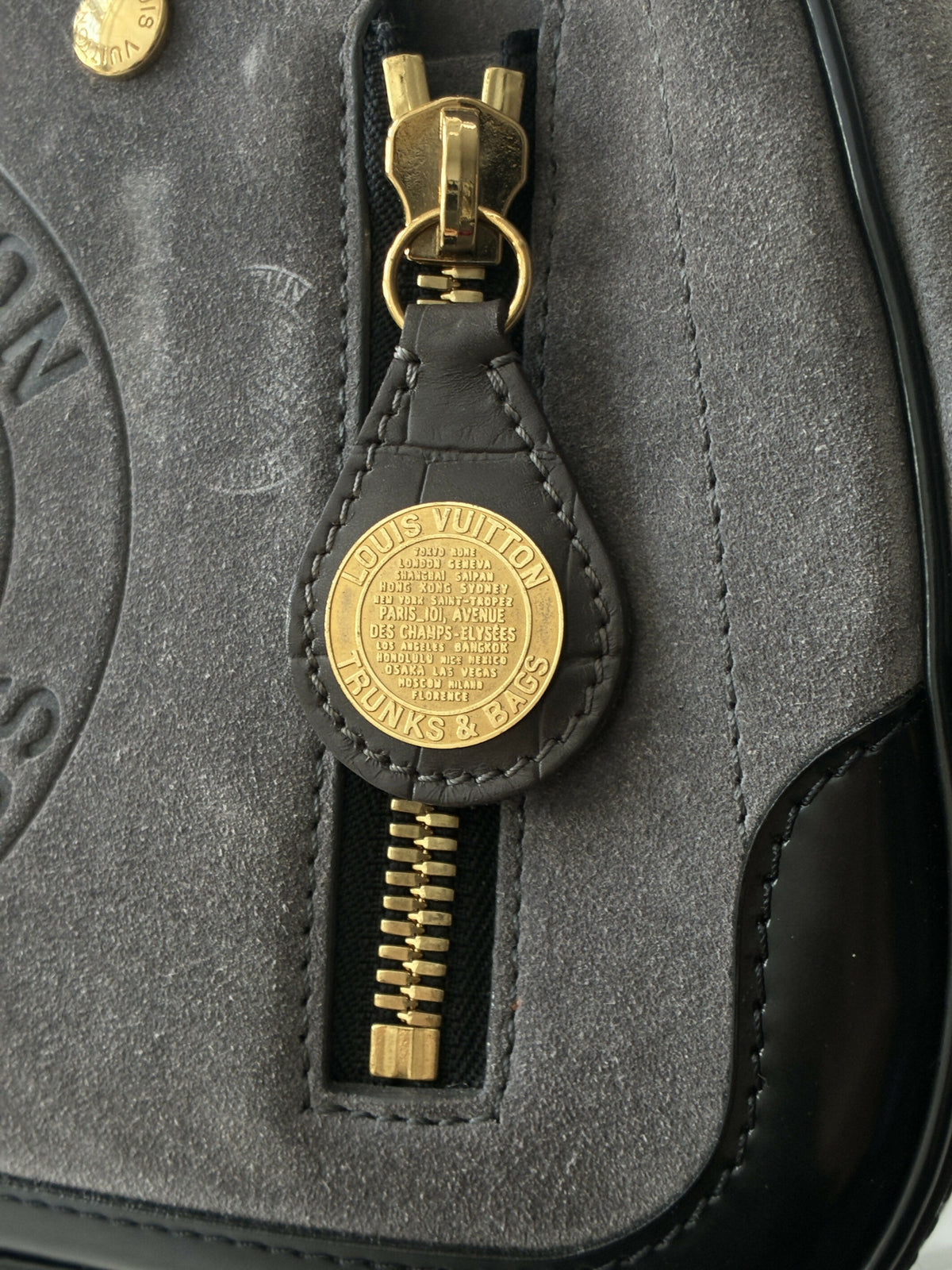 Louis Vuitton Limited Edition Grey Suede Stamped Trunk Bag, 2006 Cruise Collection