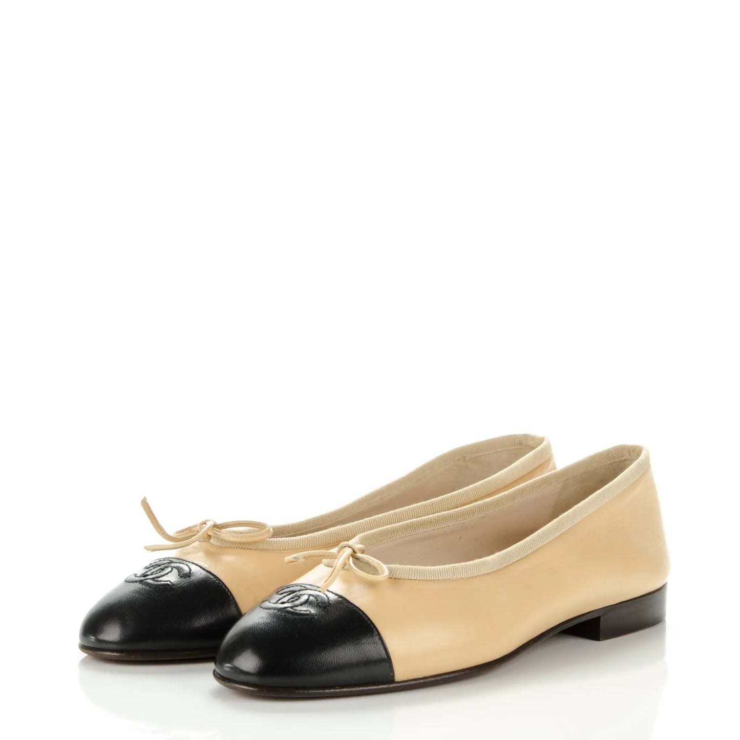 Chanel Beige & Black Ballet Flats