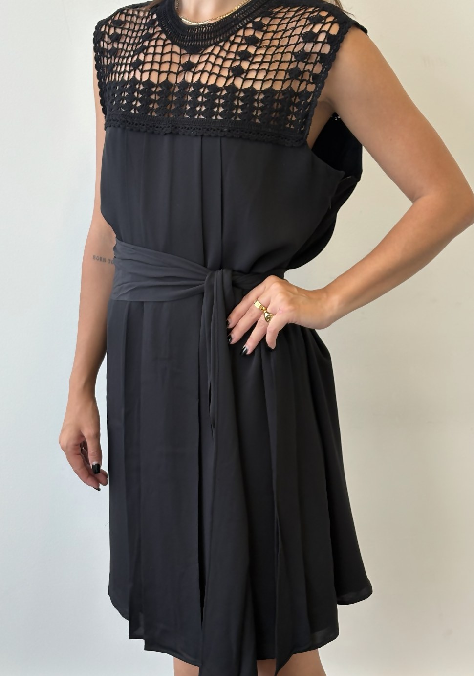 Miu Miu Black Dress with Crochet Feature and Belt