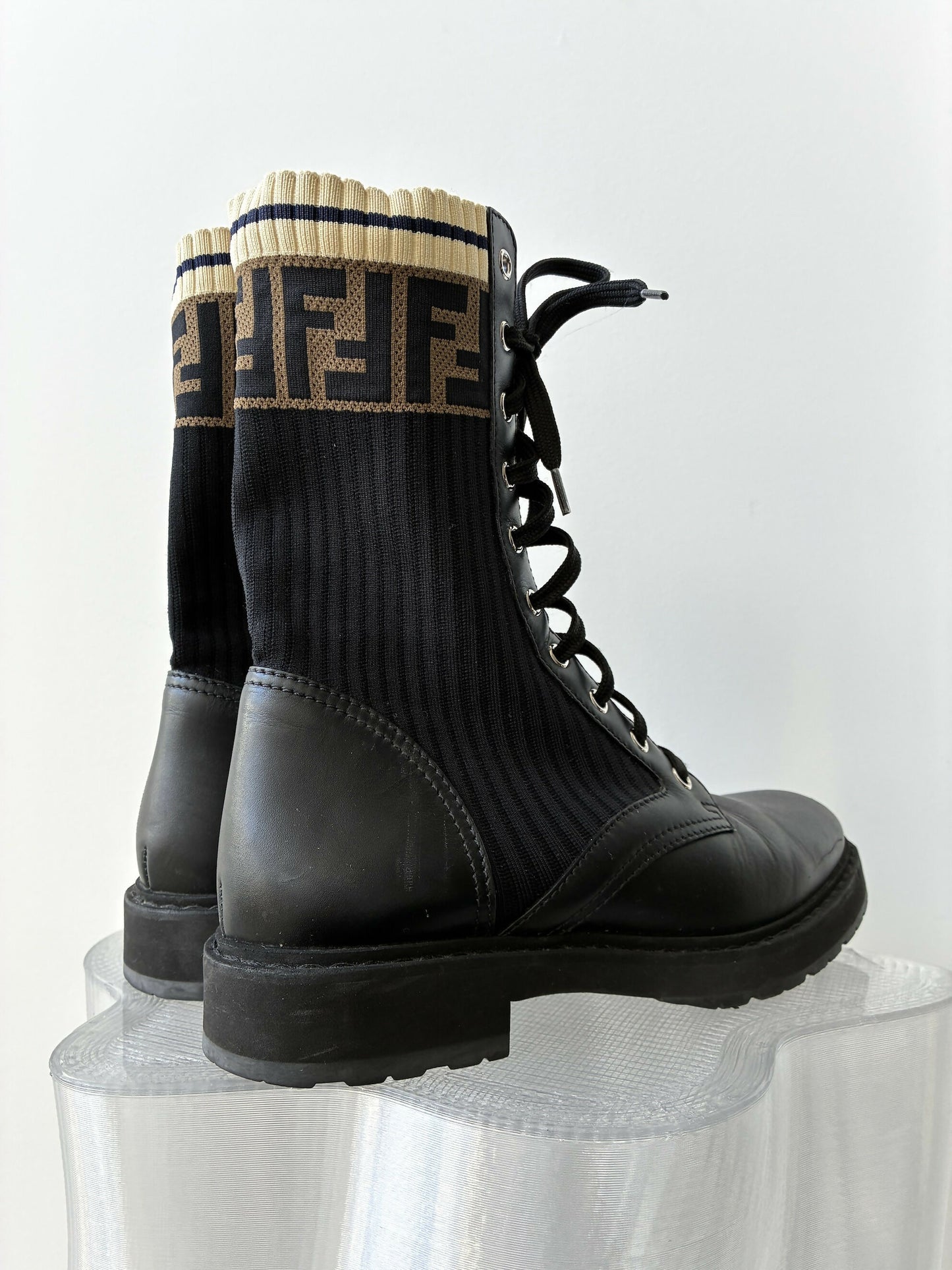 FENDI Tronchetto Knitted Combat Boots - FULL SET