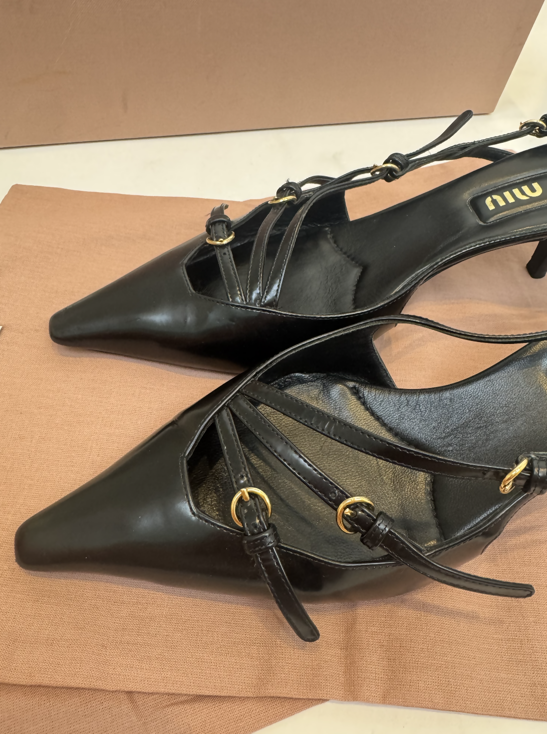 Miu Miu 55mm Buckle-Embellished Slingback Pumps — FULL SET