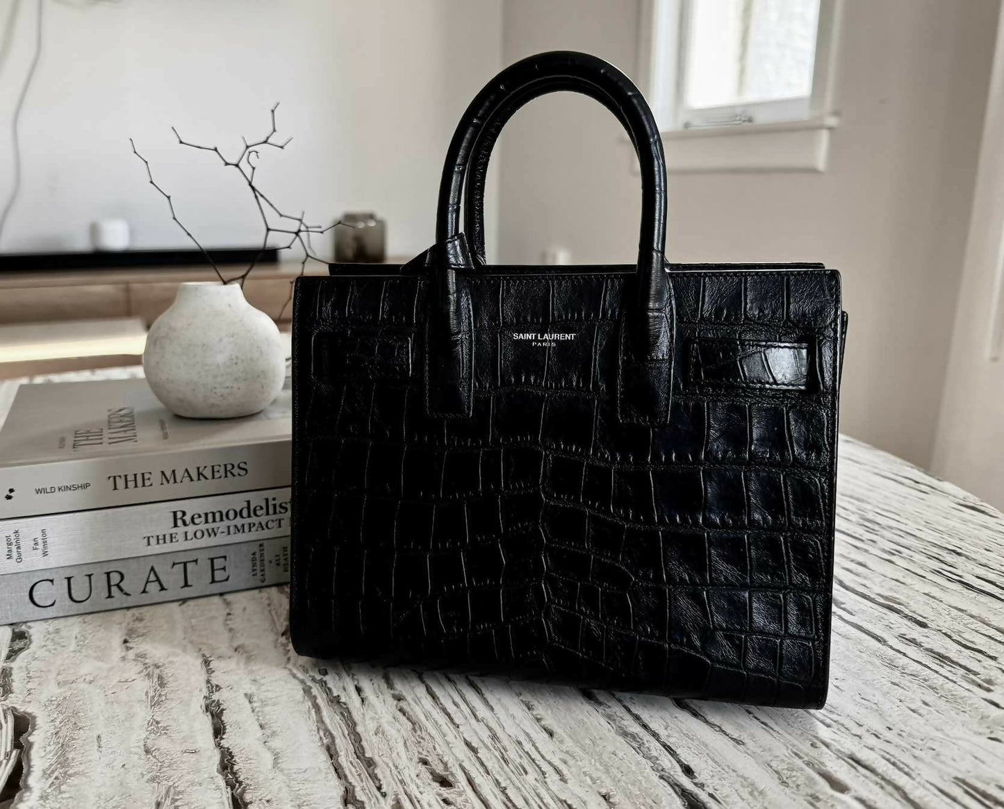 Saint Laurent Nano Sac De jour croc embossed calfskin black