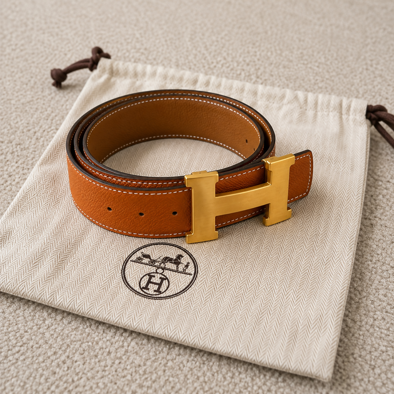 Hermès Constance 38mm Reversible Matte Gold Belt