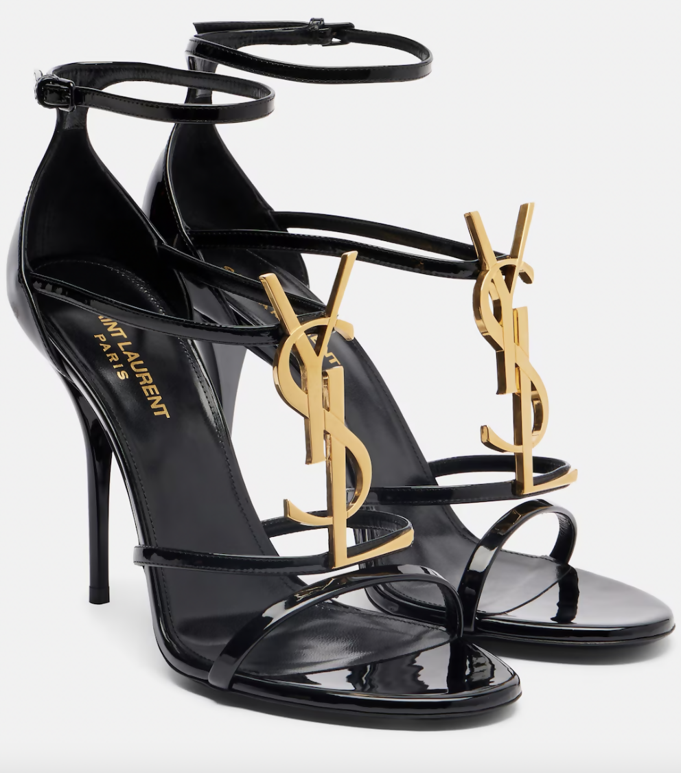 Saint Laurent Cassandra Leather Sandals with Gold-Tone YSL Monogram