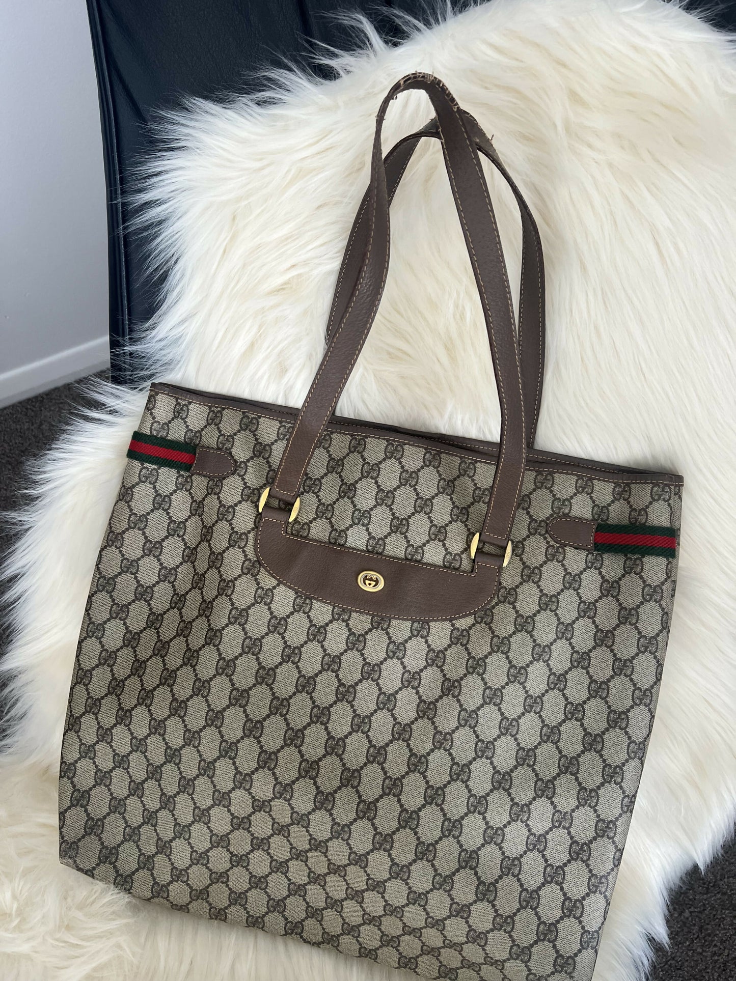 Authentic Gucci GG Supreme Sherry Line Tote – Brown
