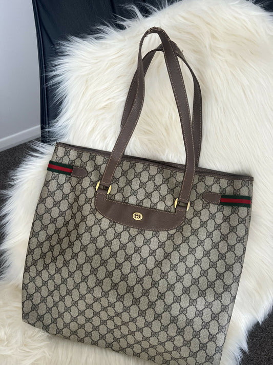 Authentic Gucci GG Supreme Sherry Line Tote – Brown