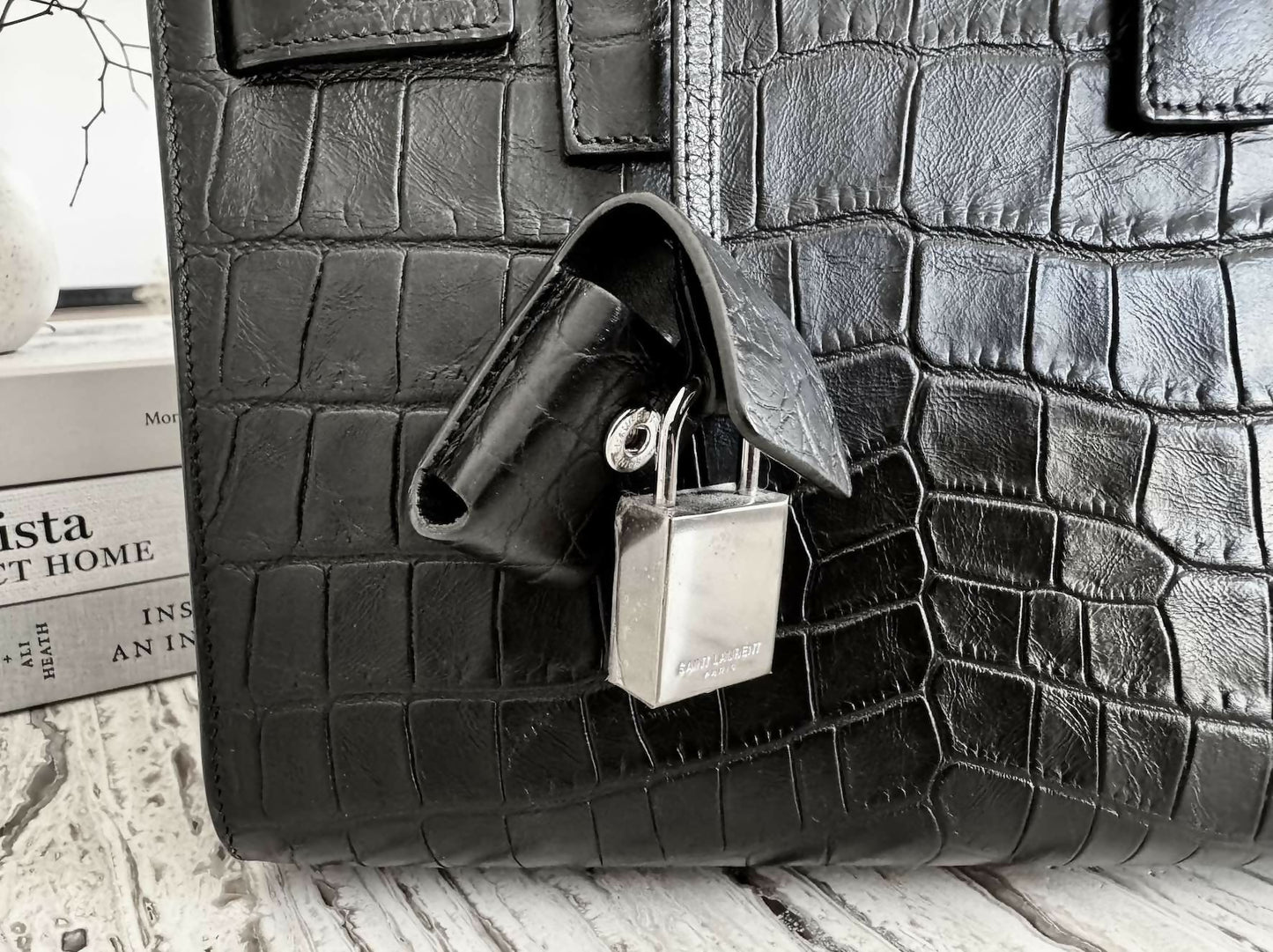 Saint Laurent Nano Sac De jour croc embossed calfskin black