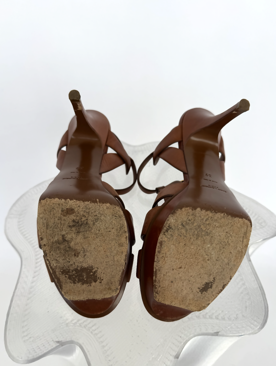 Saint Laurent Brown Leather Tribute Sandals