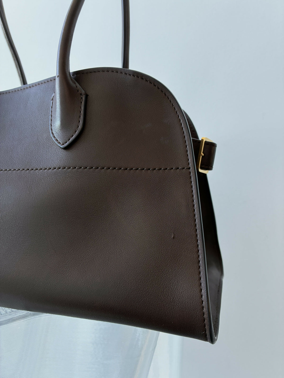The Row East-West Margaux Dark Brown Leather Bag