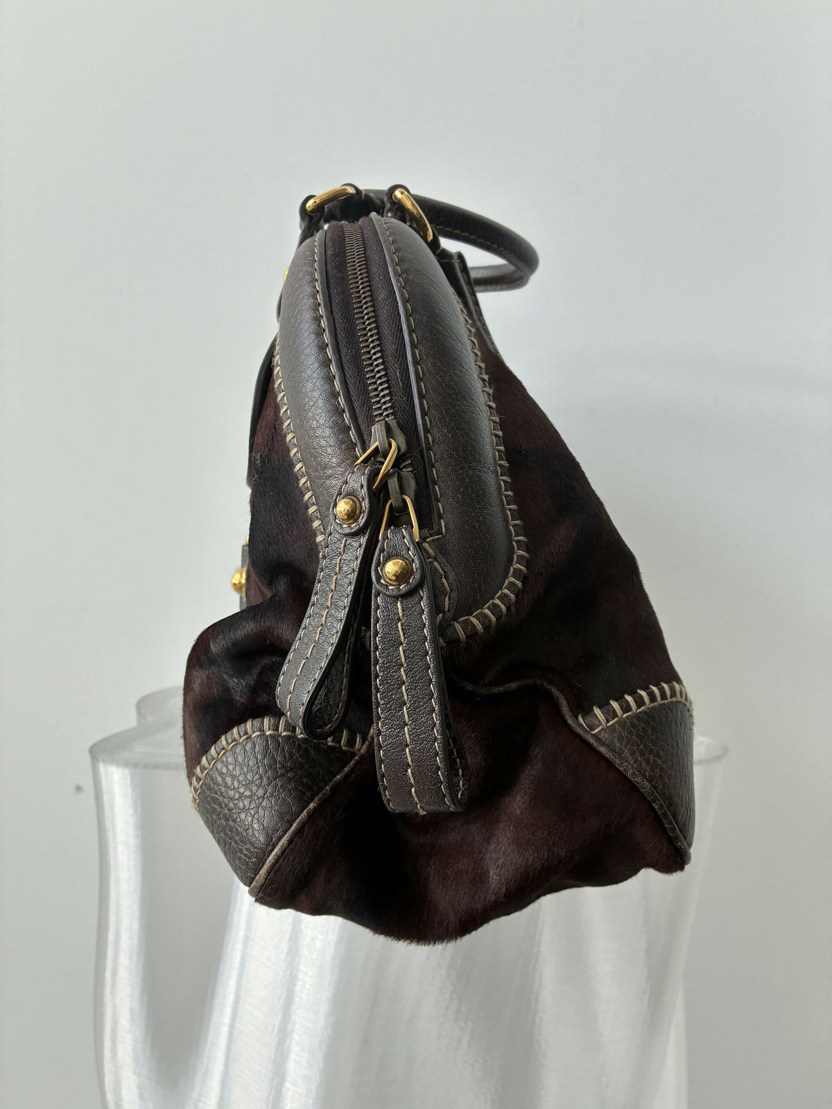 Gucci Vintage Horsebit Pony Hair Boston Bag