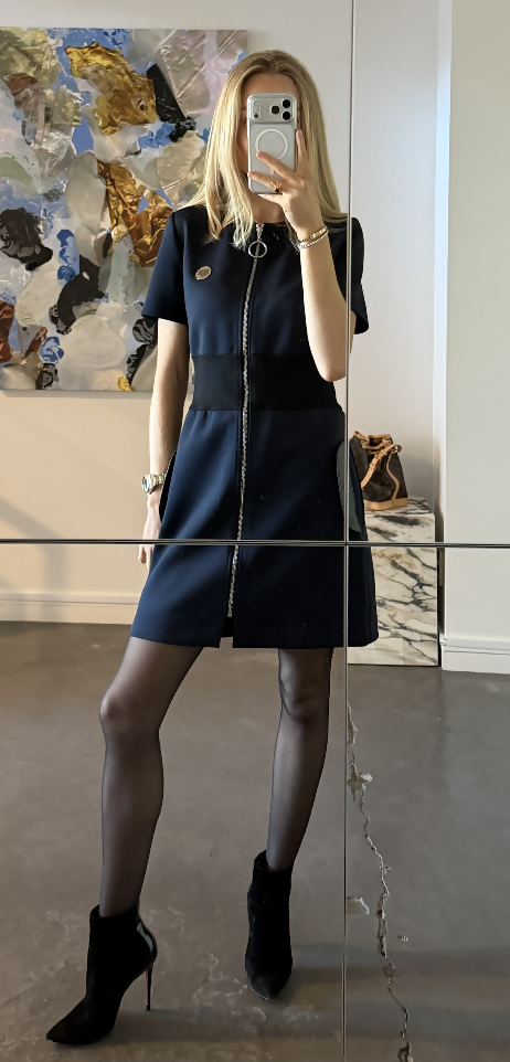 Louis Vuitton Black & Navy Short Sleeve Dress