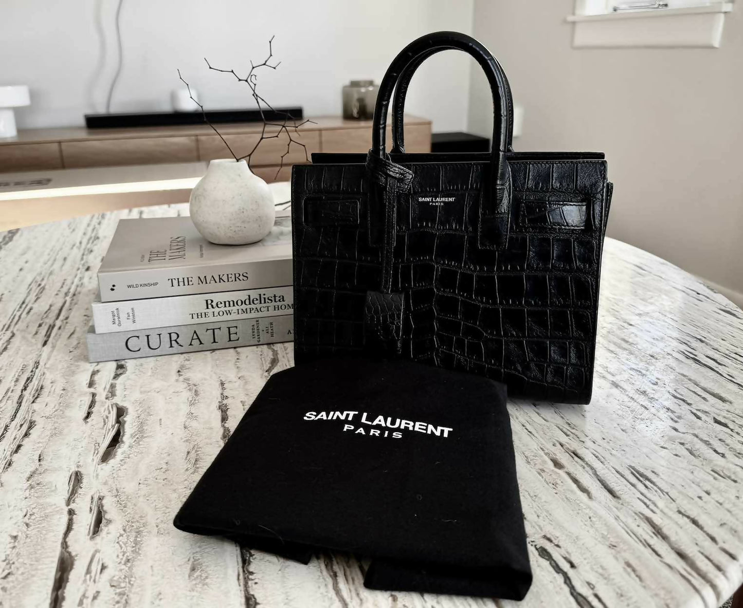 Saint Laurent Nano Sac De jour croc embossed calfskin black