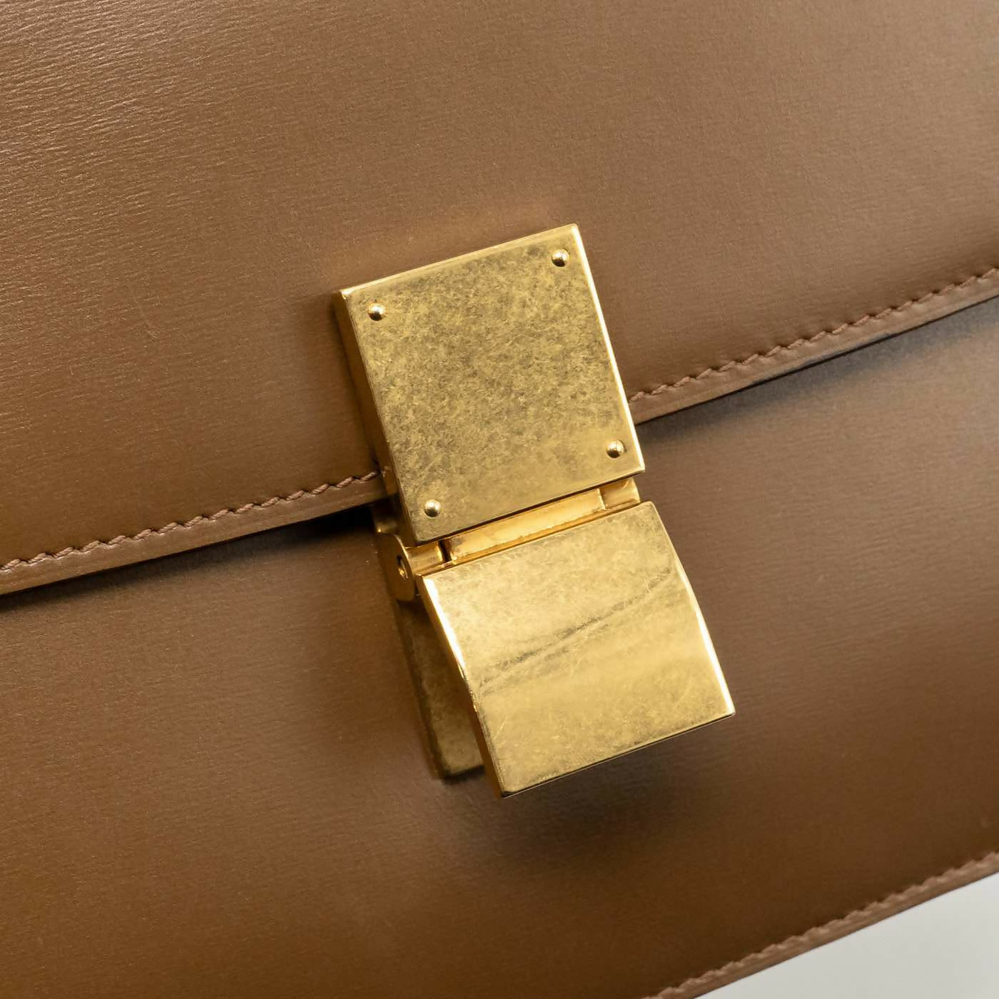 CELINE Medium Classic Box Bag Calfskin Camel