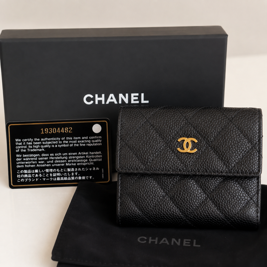 Chanel Classic Small Wallet Black Caviar Leather Gold Hardware