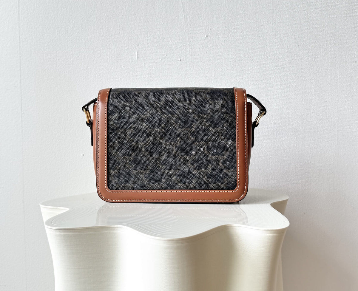 Celine Teen Triomphe Bag Triomphe Calfskin/Canvas Brown