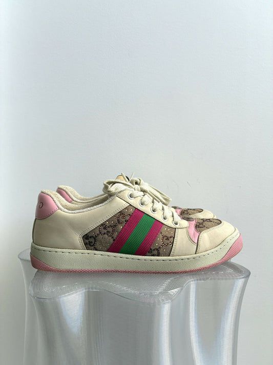Gucci Women's Screener Off White And Pink Sneakers