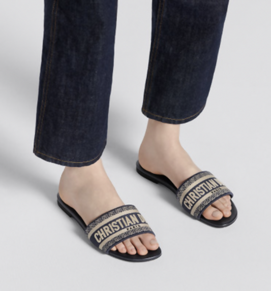 Christian Dior “Dway” Embroidered Slide in Deep Blue - FULL SET