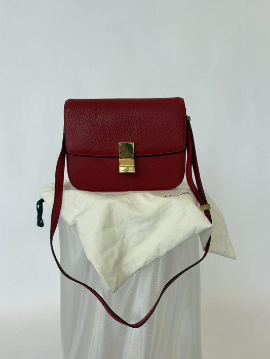 Celine Medium Classic Box Crossbody Bag in Red Leather