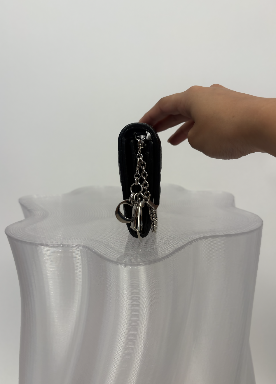 Christian Dior Lady Dior Voyageur Wallet on Chain in Black Lambskin - FULL SET