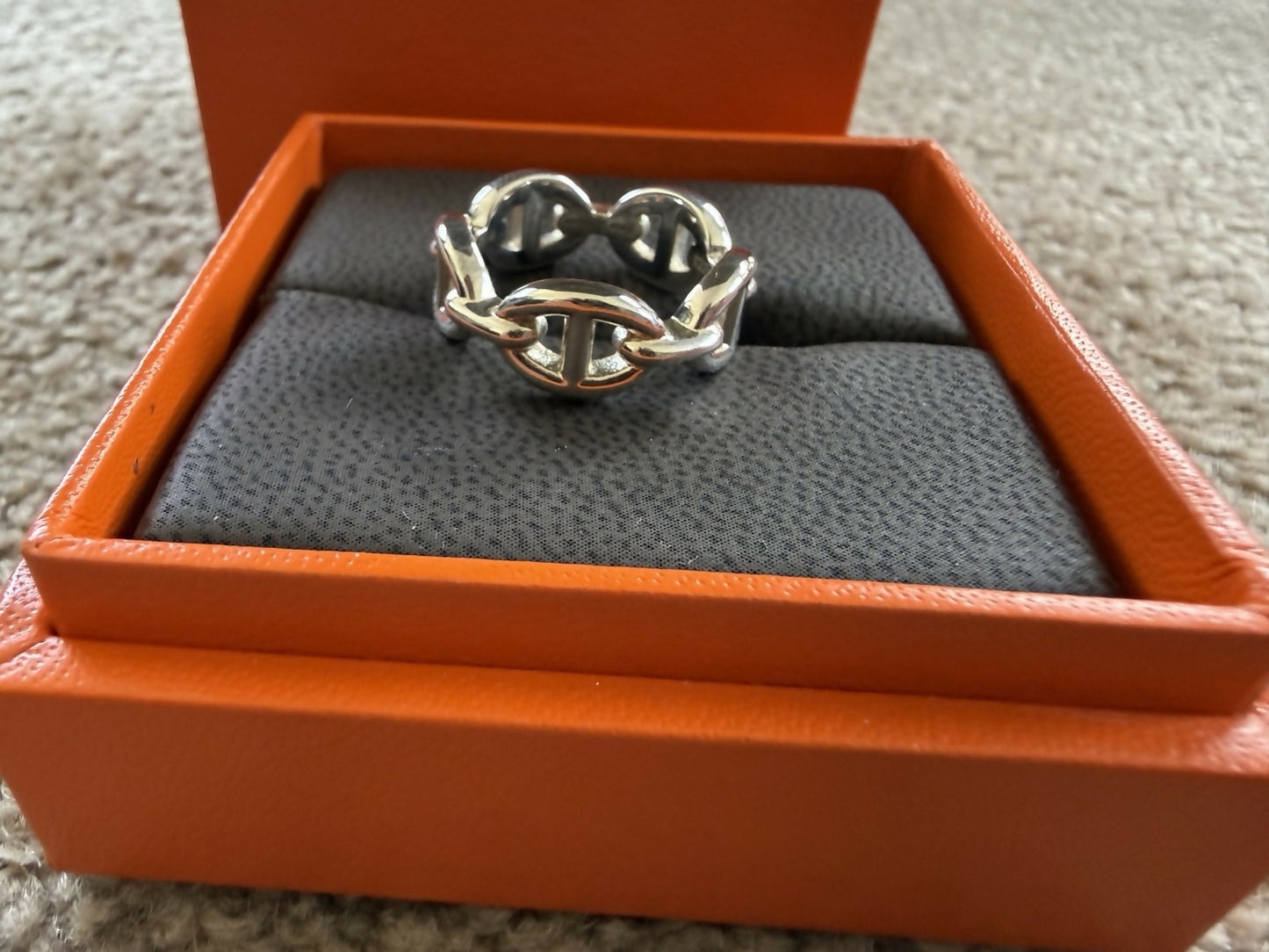 Hermès Chaine d’Ancre Enchaînée Sterling Silver Ring Size 51 - Full Set