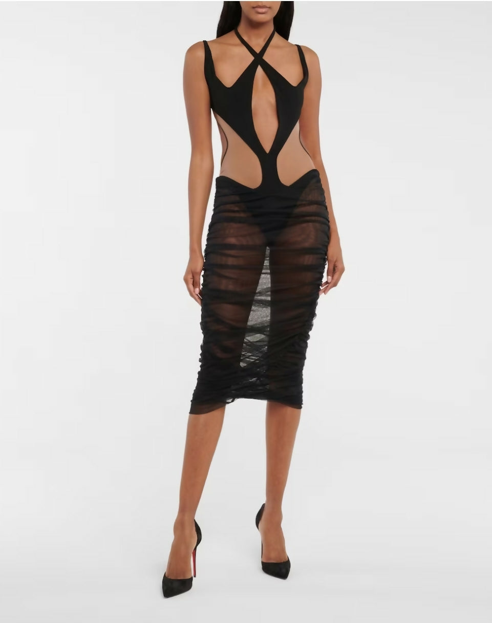 MUGLER cutout stretch-jersey midi dress