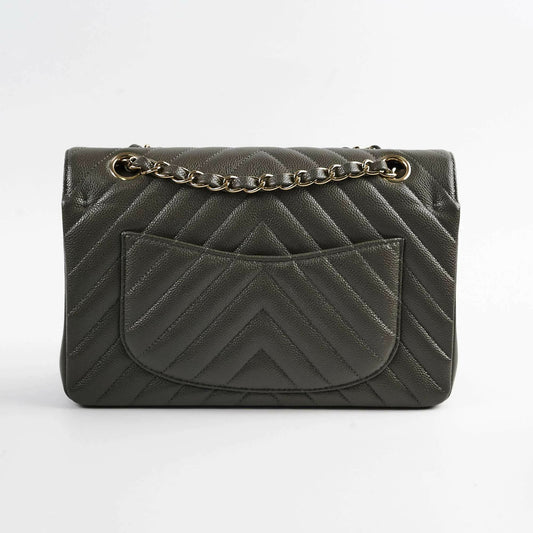 Chanel 20B Caviar Chevron Small Classic Flap Grey Series 30