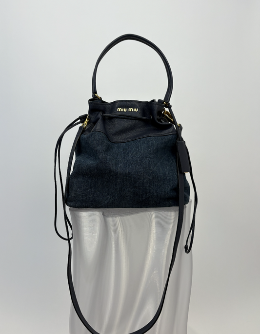 Miu Miu Denim and Leather Bucket Bag