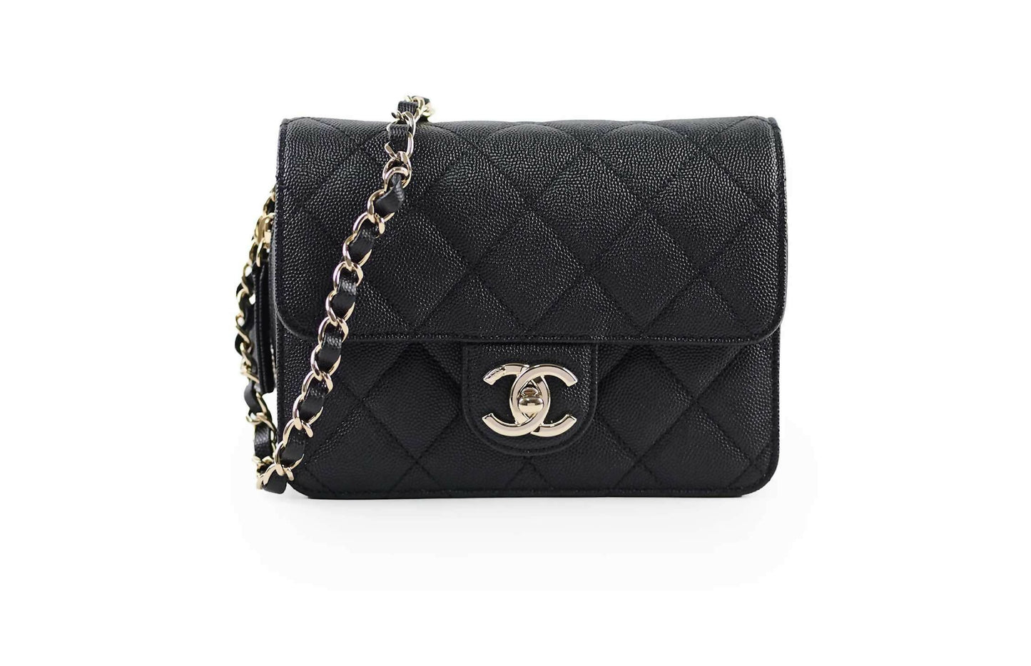 Chanel 22C Caviar Zip Mini Flap Bag Black