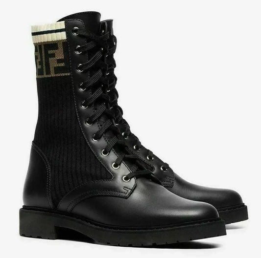 FENDI Tronchetto Knitted Combat Boots - FULL SET