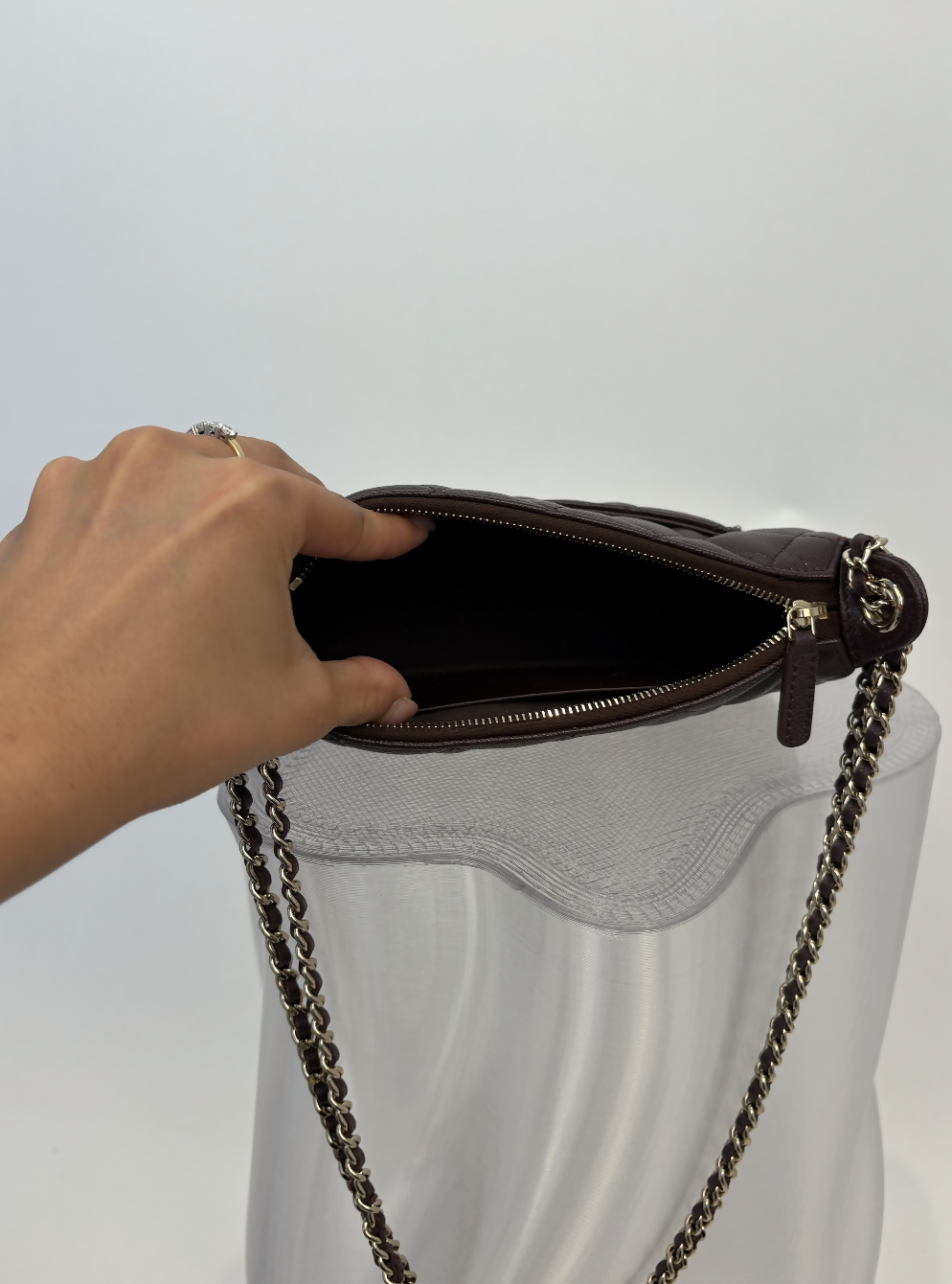 Chanel Quilted Caviar Clutch with Chain in Burgundy