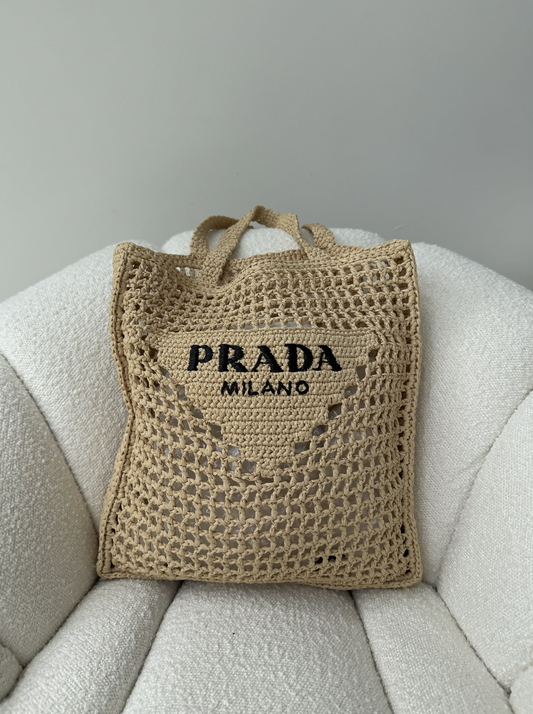 Prada Crochet Raffia Tote Bag