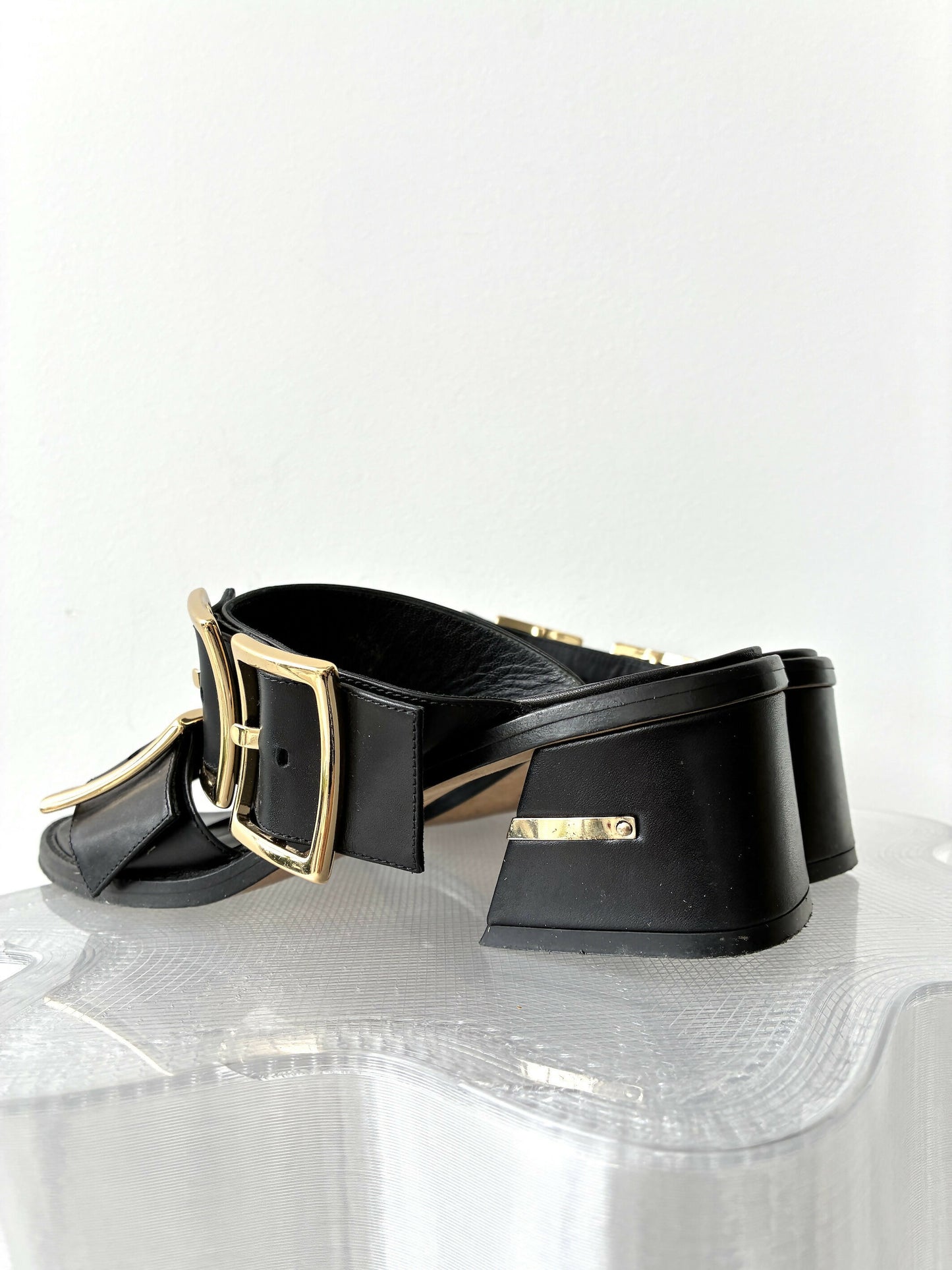 Tibi Big Buckle Leather Heeled Slides