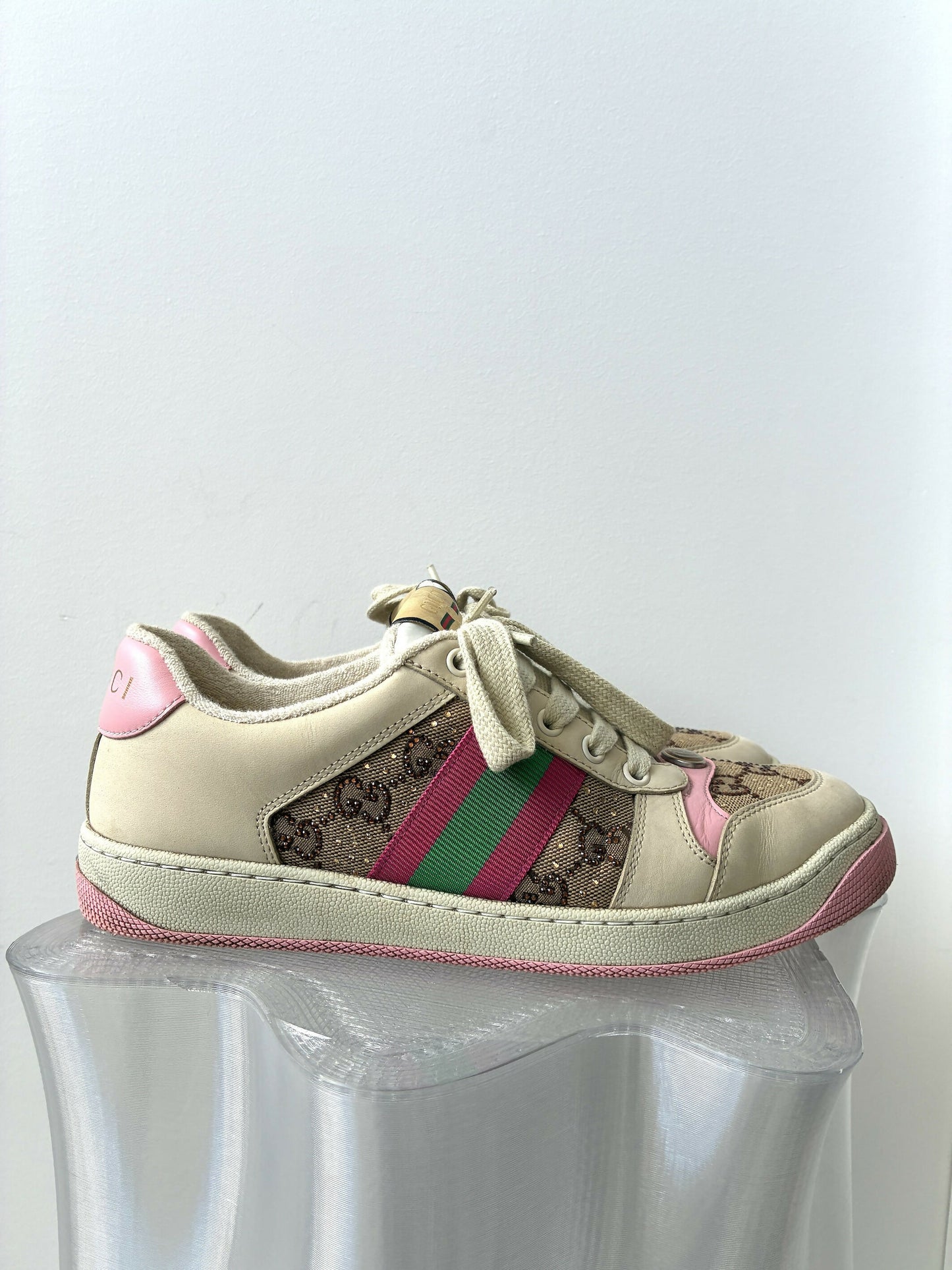 Gucci Women's Screener Off White And Pink Sneakers