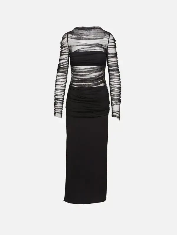 Christopher Esber Long Sleeve Tulle Column Dress in Black