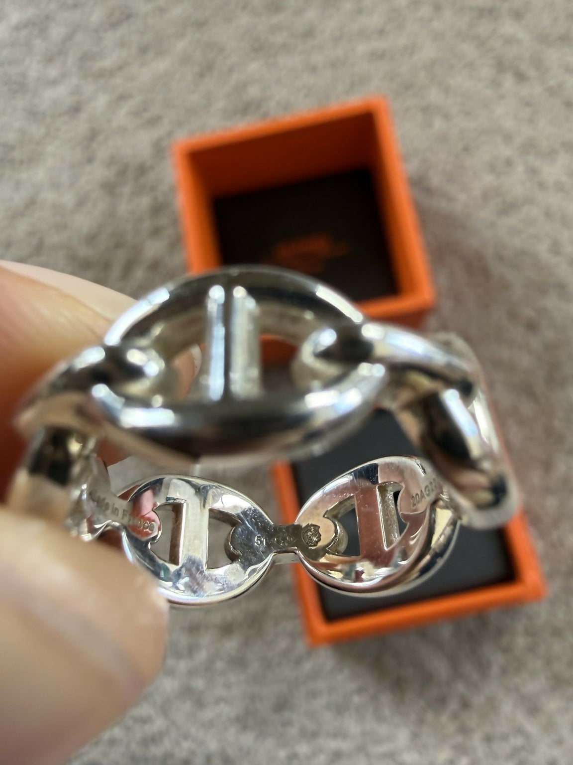 Hermès Chaine d’Ancre Enchaînée Sterling Silver Ring Size 51 - Full Set