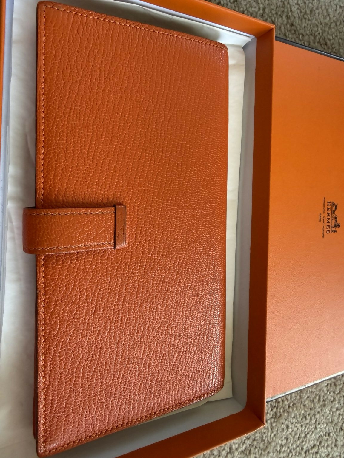 Hermès Bearn Wallet Orange Epsom Leather with Box