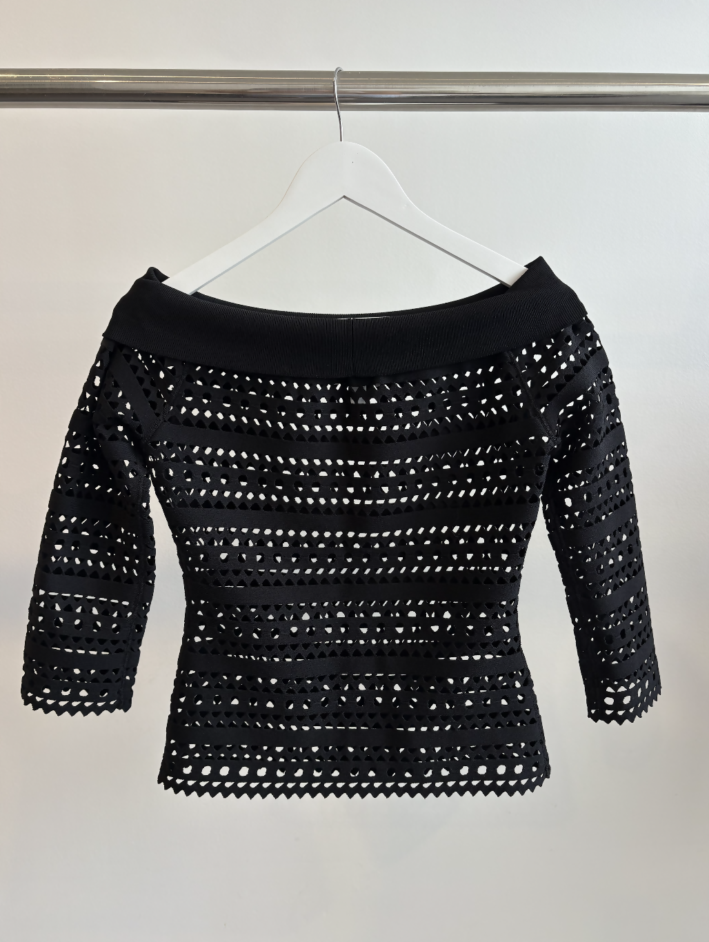 Alaïa Open-Knit Off-Shoulder Longsleeved Top