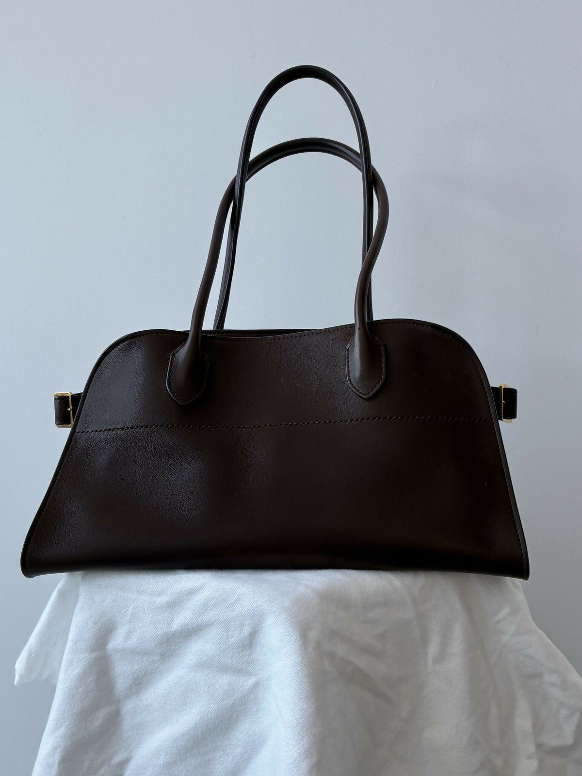 The Row East-West Margaux Dark Brown Leather Bag