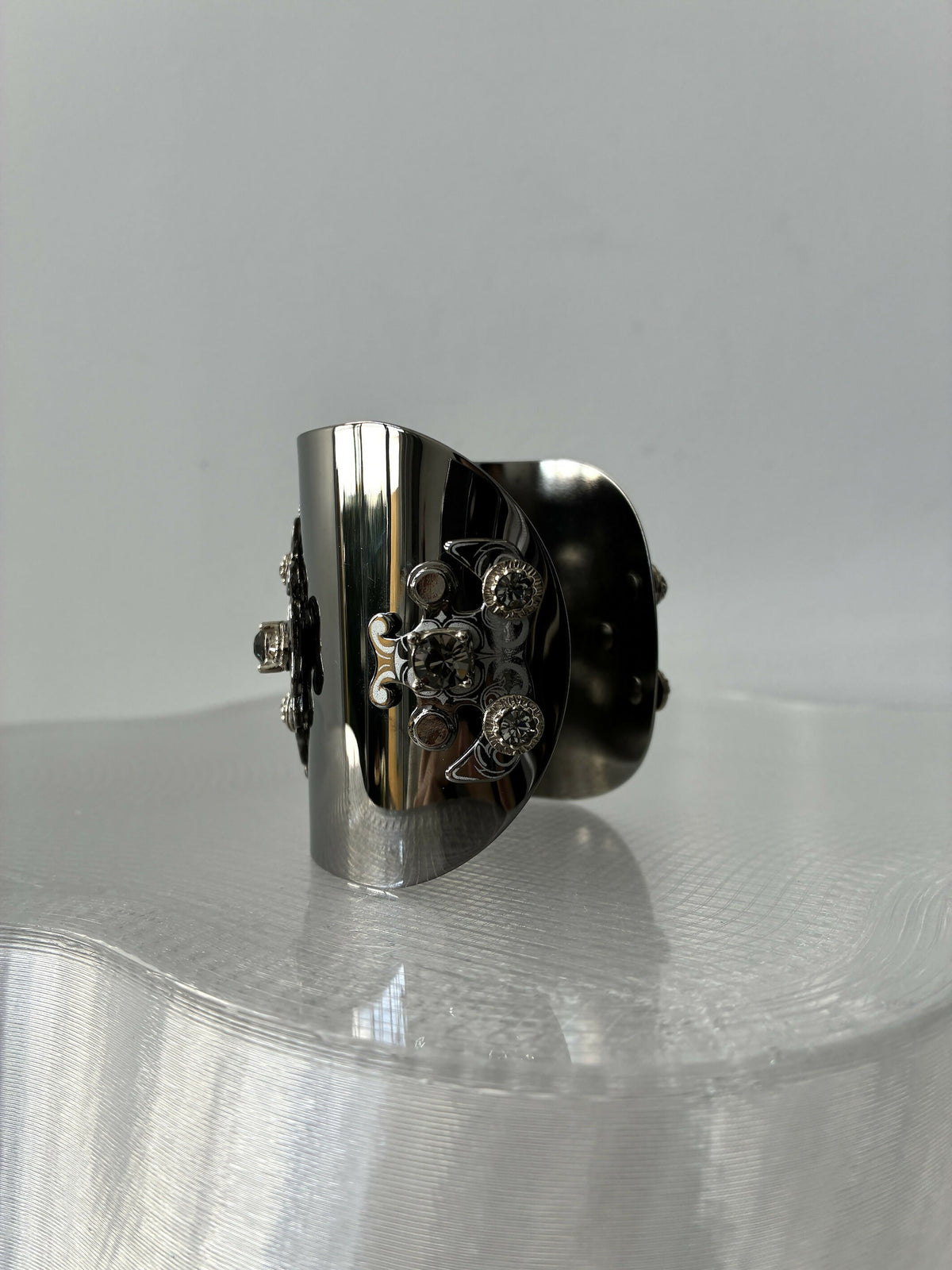 Chanel Silver-Tone CC Cuff Bracelet with Crystals