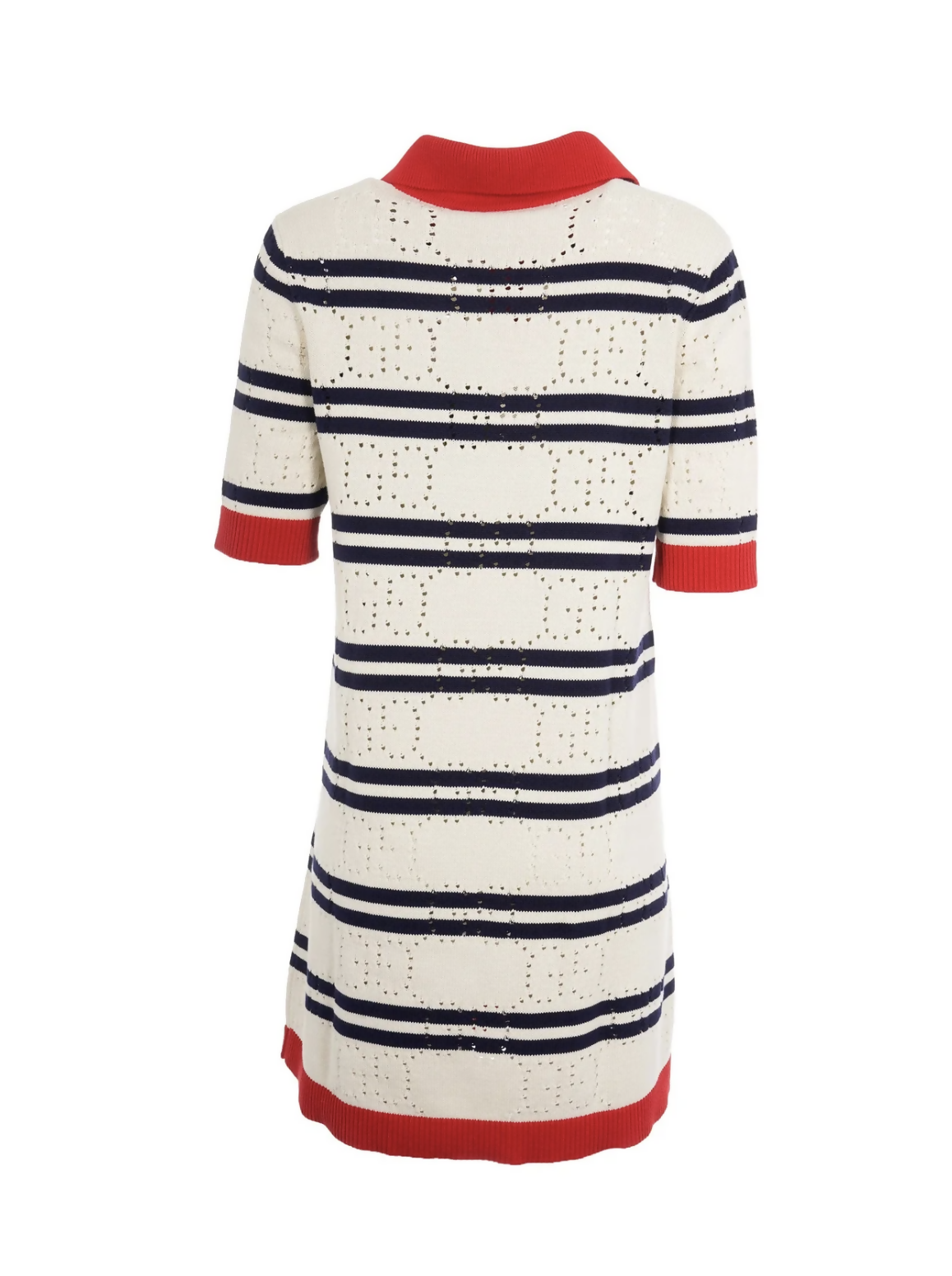 GUCCI WHITE AND NAVY STRIPED COTTON KNITTED DRESS