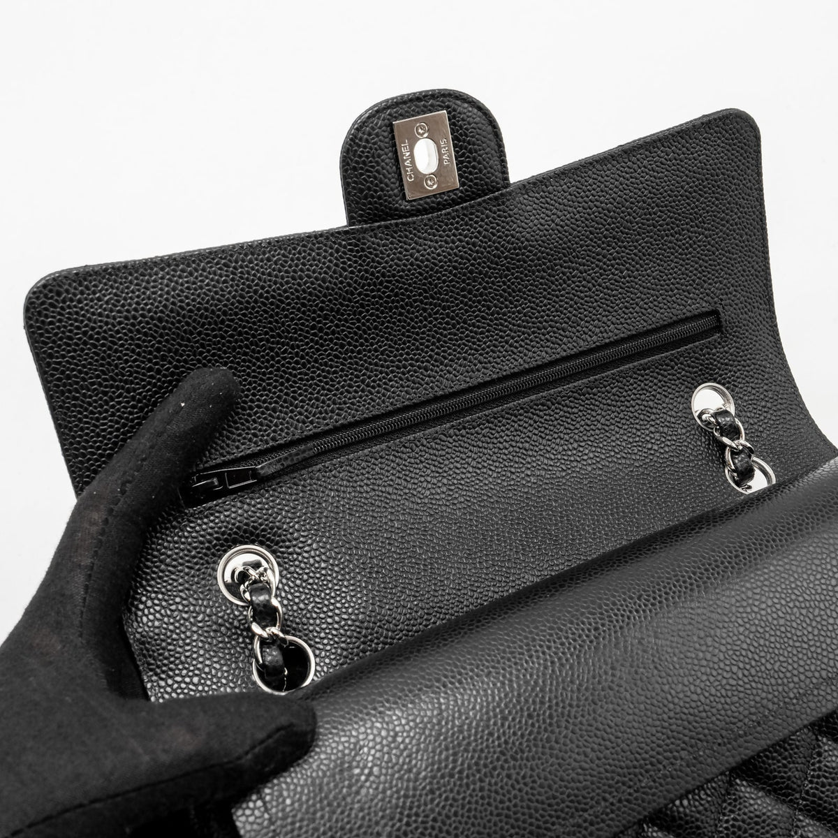 CHANEL Medium Classic Double Flap Bag Caviar Black
