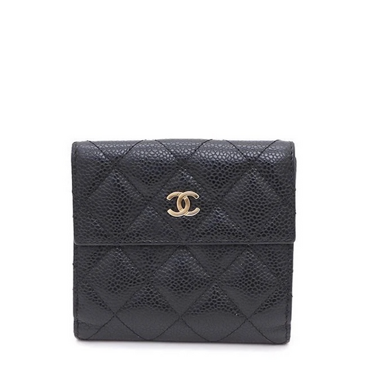 Chanel Classic Small Wallet Black Caviar Leather Gold Hardware
