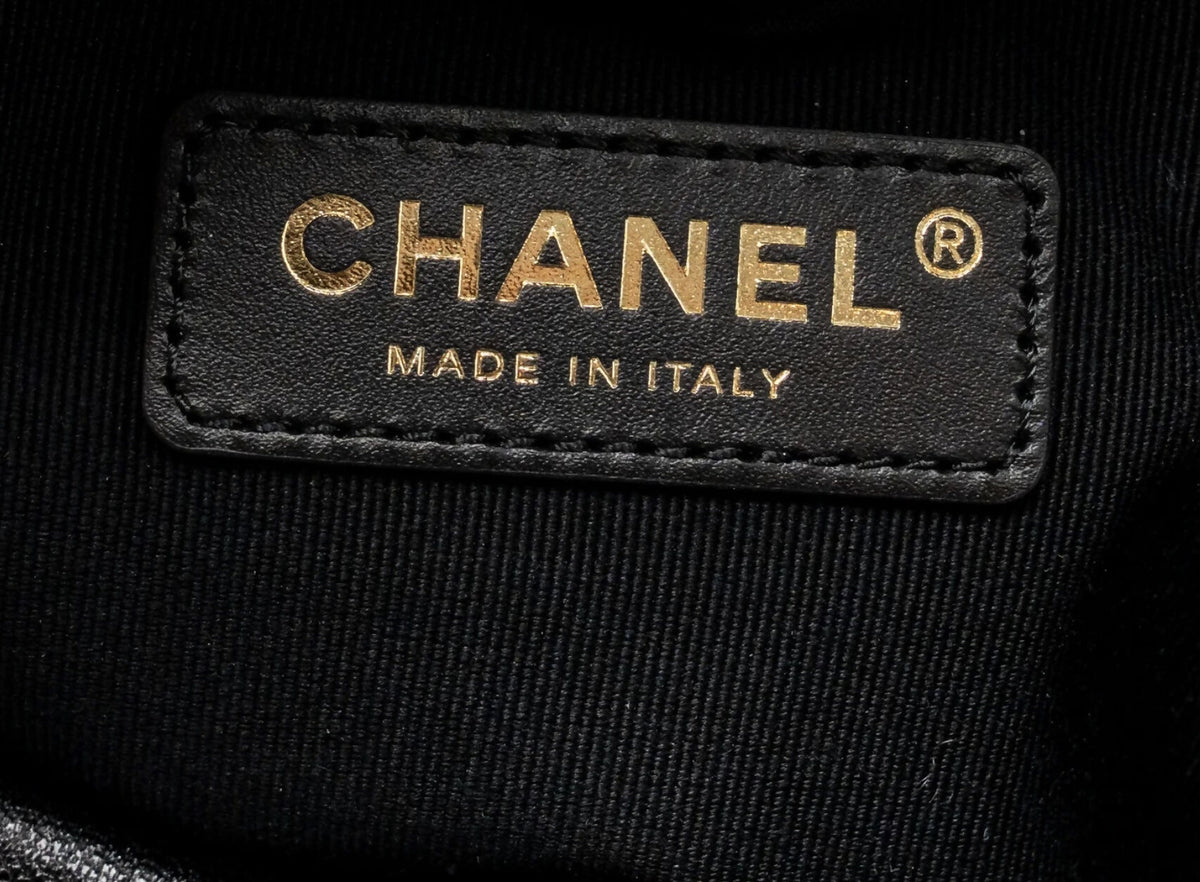 CHANEL Small Shopping Bag Beige Suede / BlackShiny Lambskin
