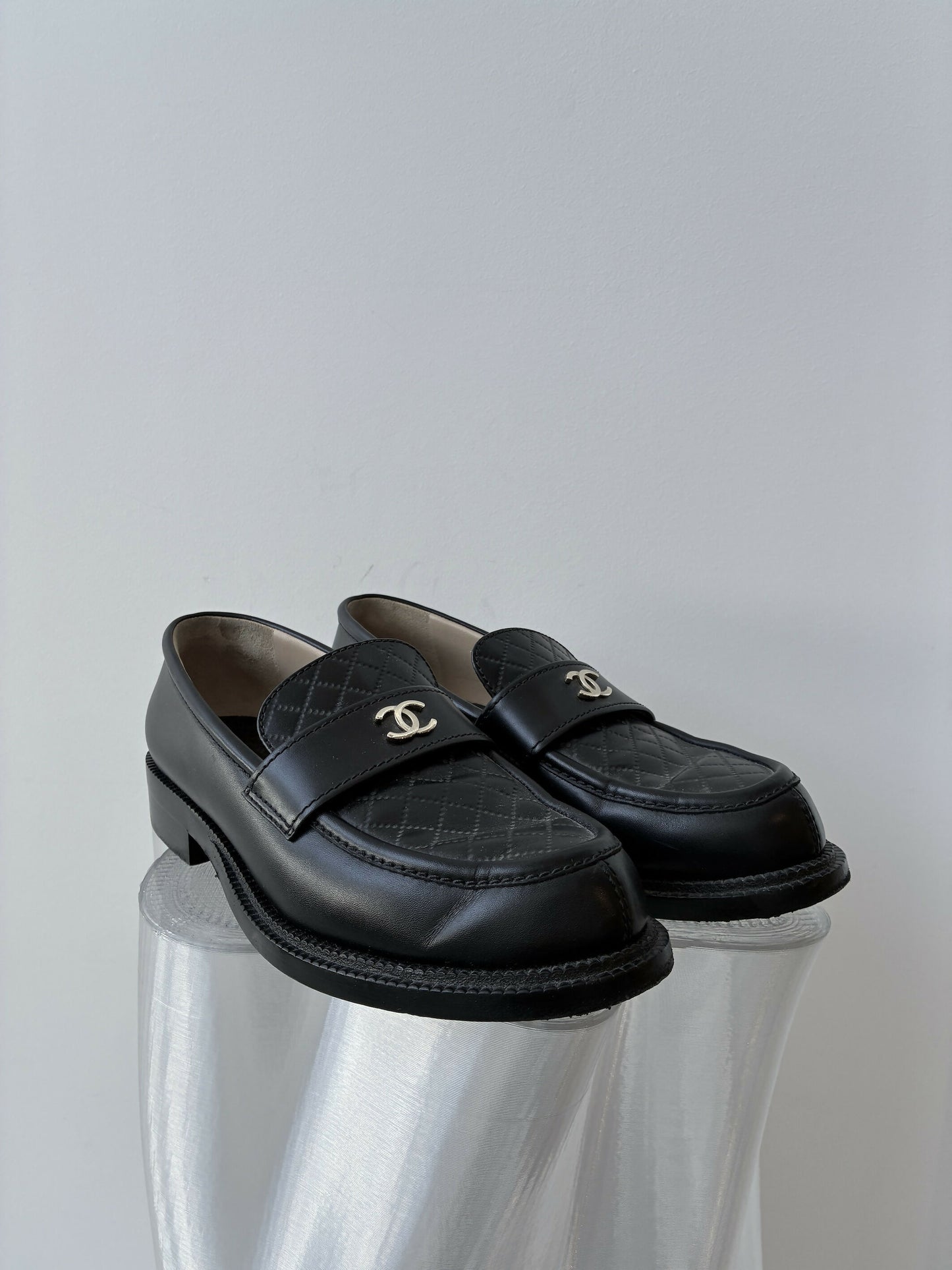 Chanel Black Quilted Leather Loafers - FULL SET