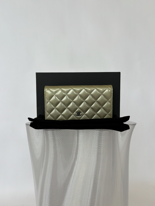 Chanel Matelassé Long Wallet in Gold Patent Leather - FULL SET