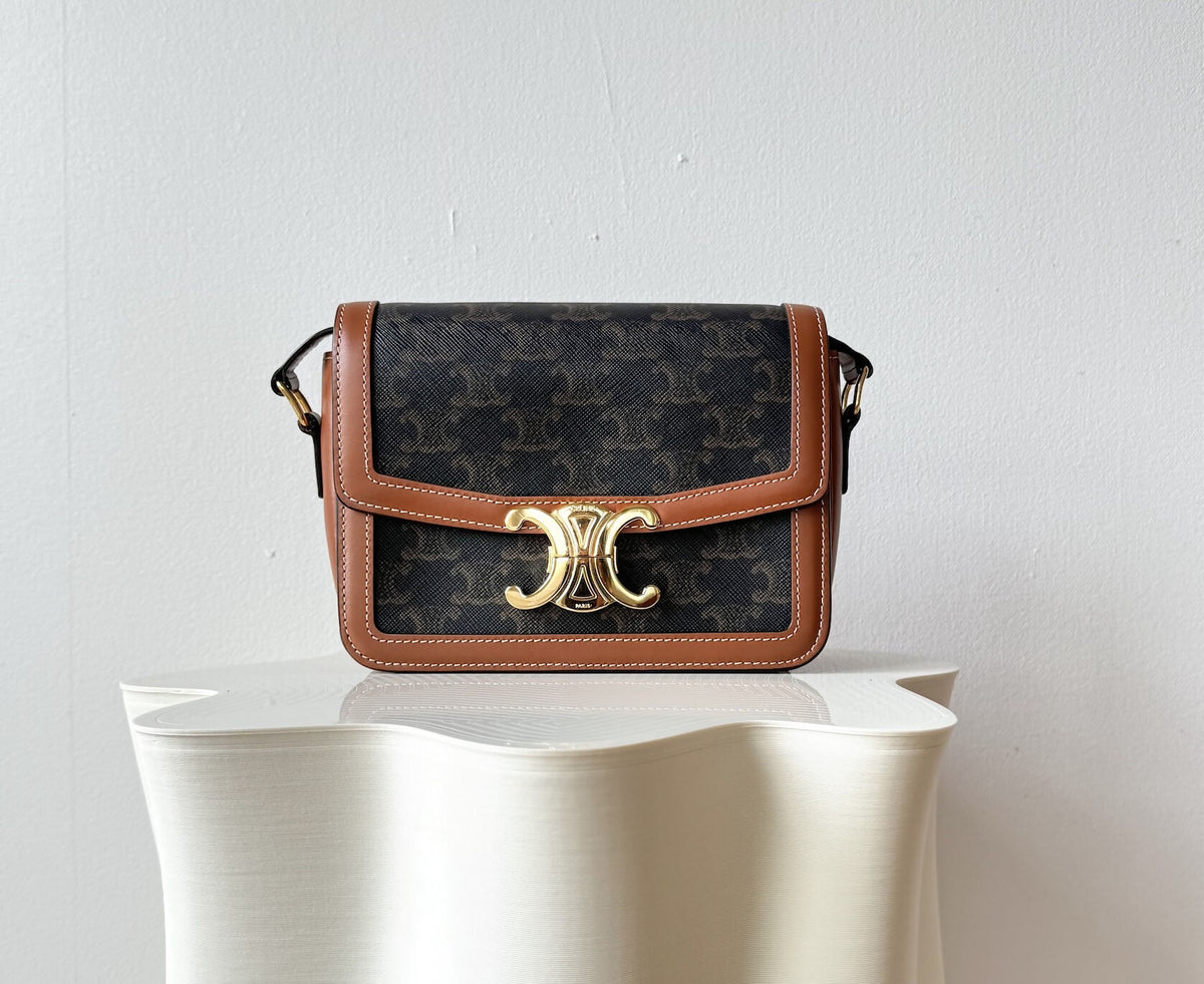 Celine Teen Triomphe Bag Triomphe Calfskin/Canvas Brown