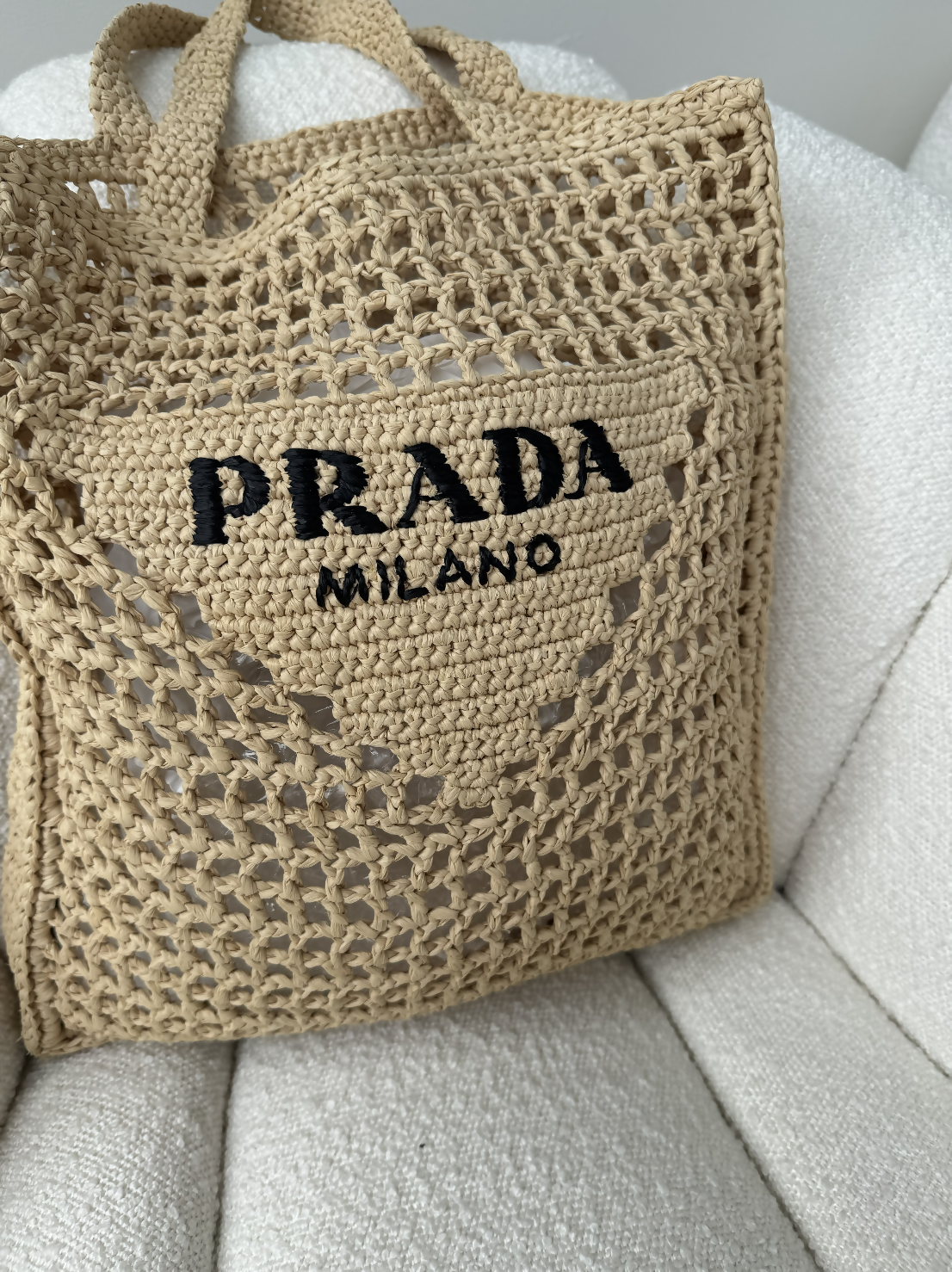 Prada Crochet Raffia Tote Bag